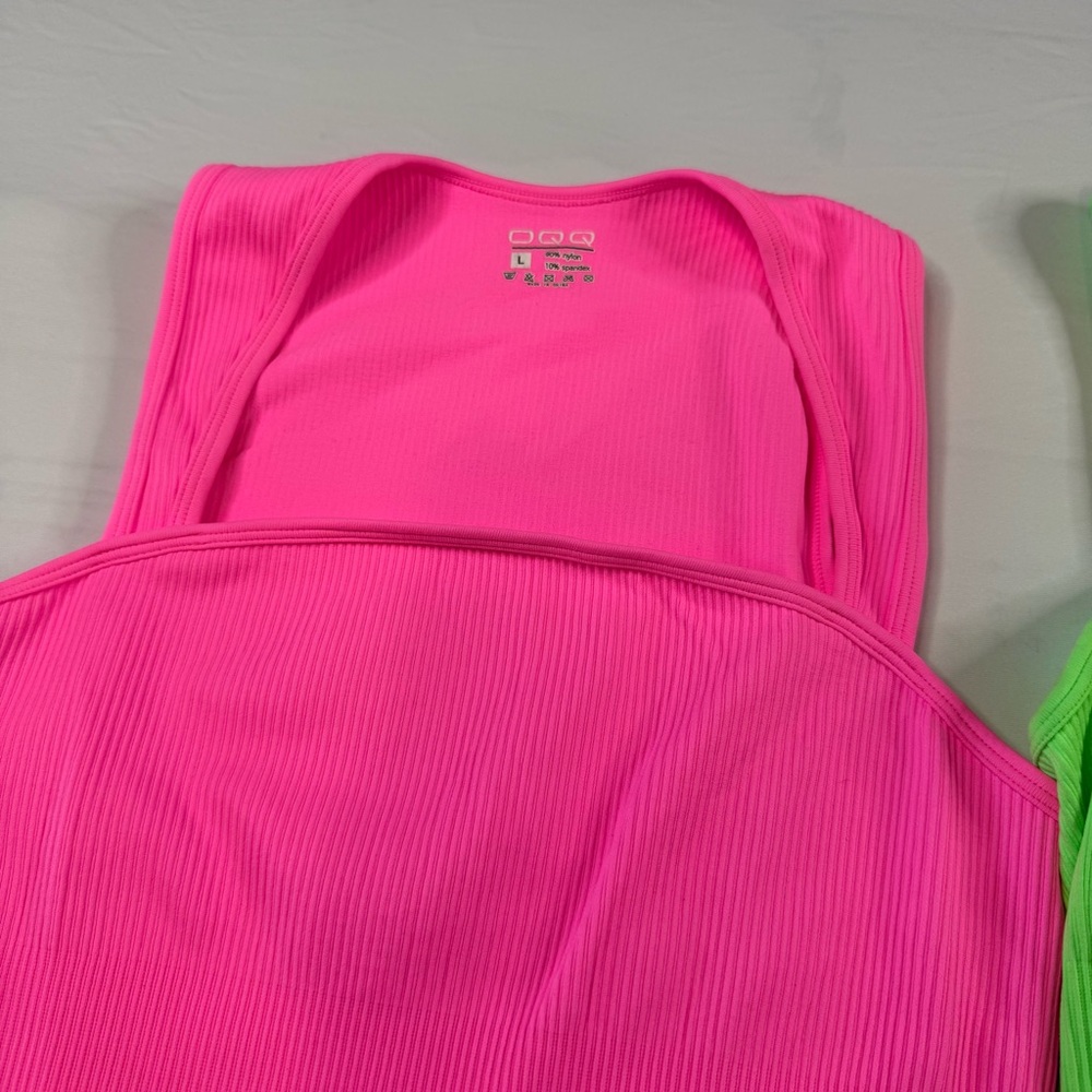 Tiktok Viral Set of two Ribbed Bodysuit Stretchy Ribbed Large Pink Green snap - Picture 7 of 10